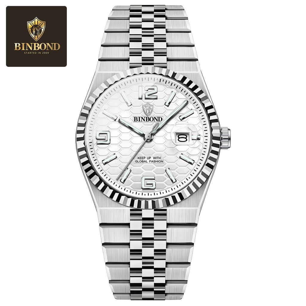 BINBOND Men's Quartz Watch Classic Style Waterproof Luminous Date Display Stainless Steel Wristwatch For Male