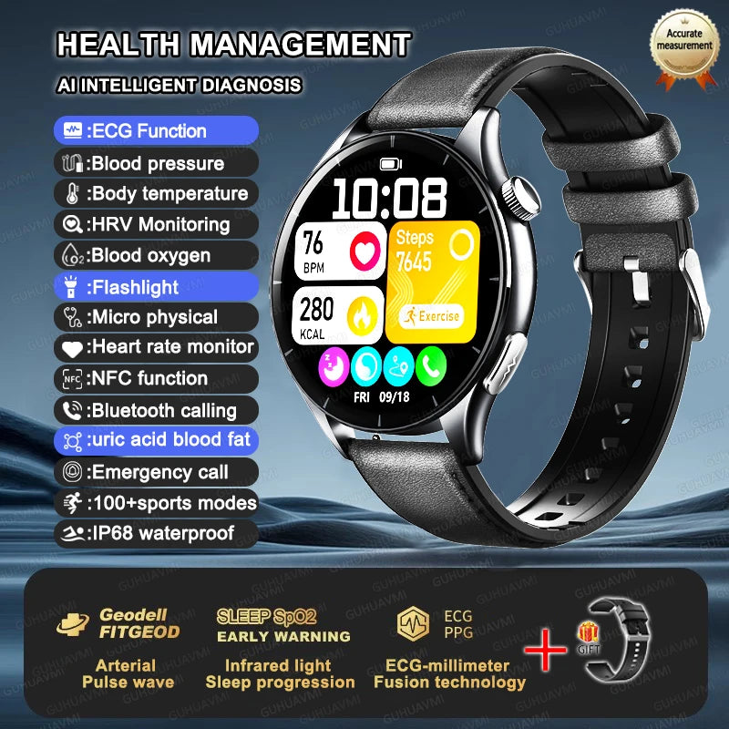 2025 New ECG+PPG Health Diagnosis Smartwatches Men Women Clock Uric Acid Lipid BP Heart rate Tracker NFC Sports Smart Watch IOS