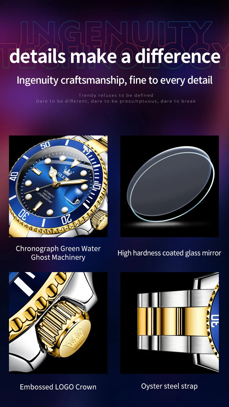 OLEVS 6650 Men Watch Top Original Luxury Automatic Mechanical Watch HD Rotating bezel Diving Watch Hot selling Brand Men Watch