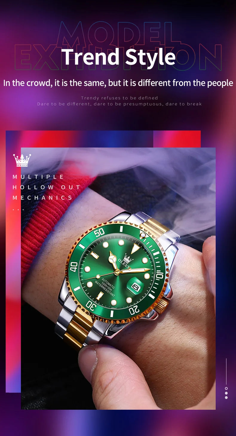 OLEVS 6650 Men Watch Top Original Luxury Automatic Mechanical Watch HD Rotating bezel Diving Watch Hot selling Brand Men Watch