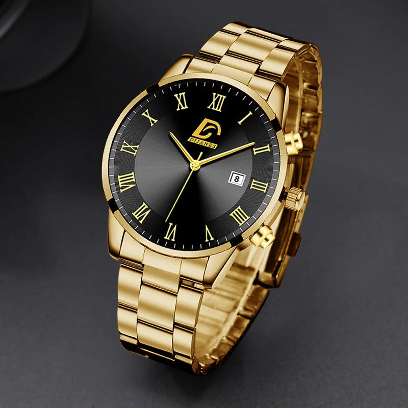 Fashion Mens Gold Watches Luxury Minimalist Quartz Wrist Watch Men Business Casual Calendar Watch Reloj Hombre