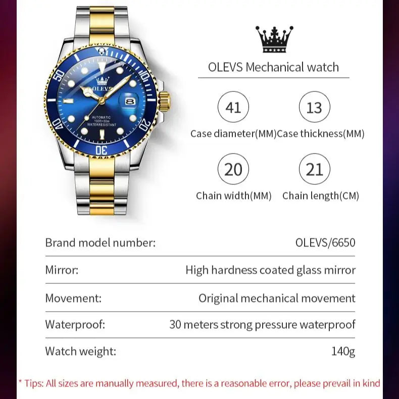OLEVS 6650 Men Watch Top Original Luxury Automatic Mechanical Watch HD Rotating bezel Diving Watch Hot selling Brand Men Watch