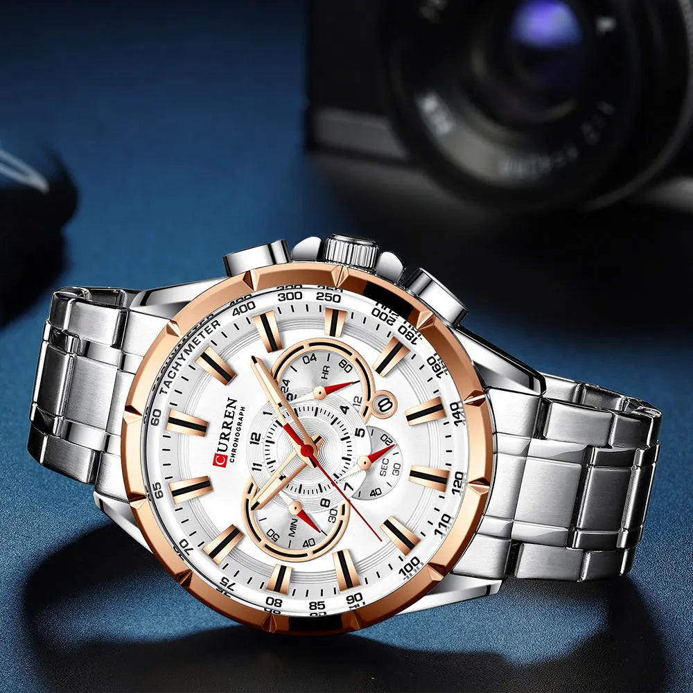 Curren 8363 Men Watch Business Casual Fashion Wristwatch 6-Hand Chronograph Quartz Luxury Relogio Masculino