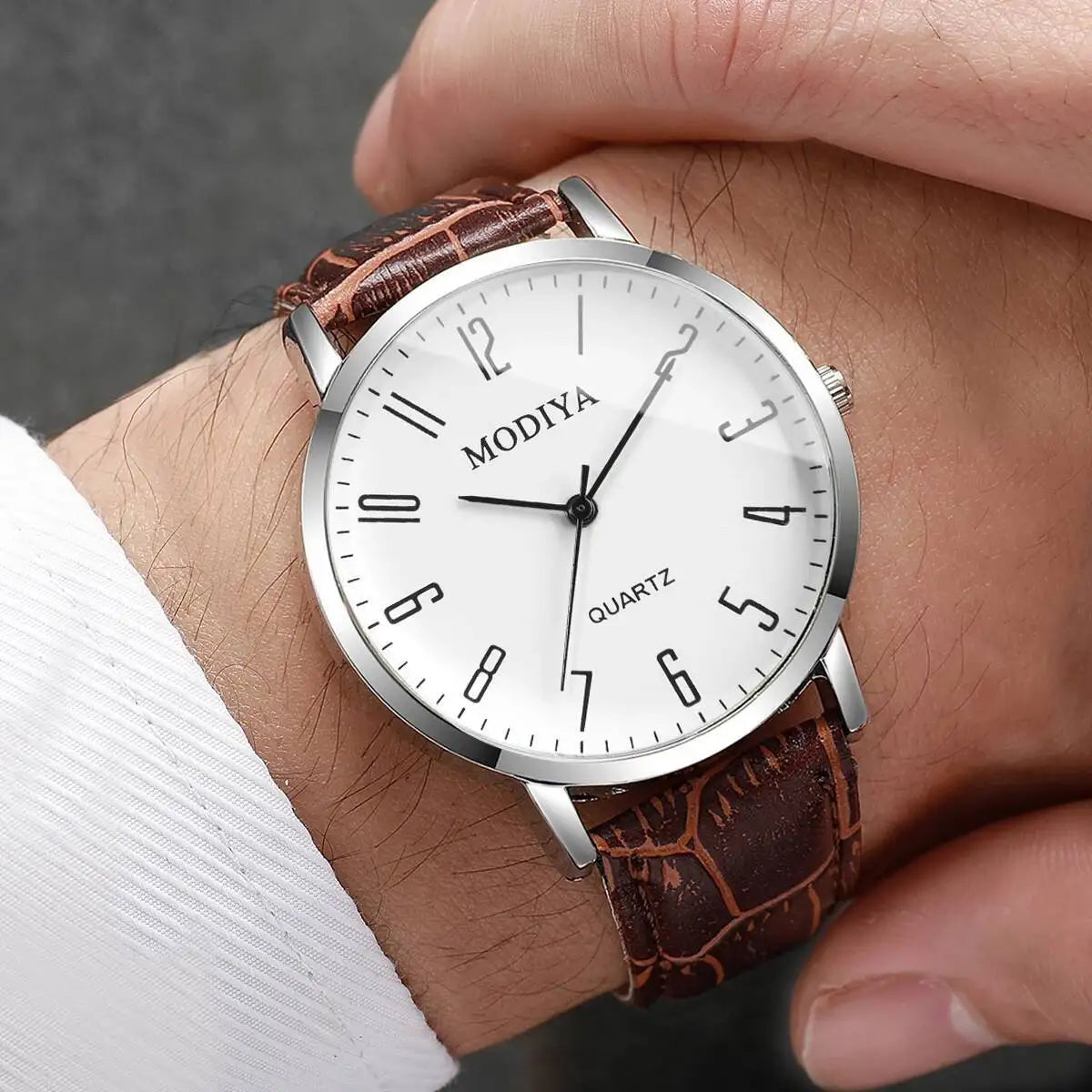 3PCS/Set Fashio Arabic Dial Men Business Watches Casual Leather Strap Quartz Wristwatches Reloj Hombre（Without Box）