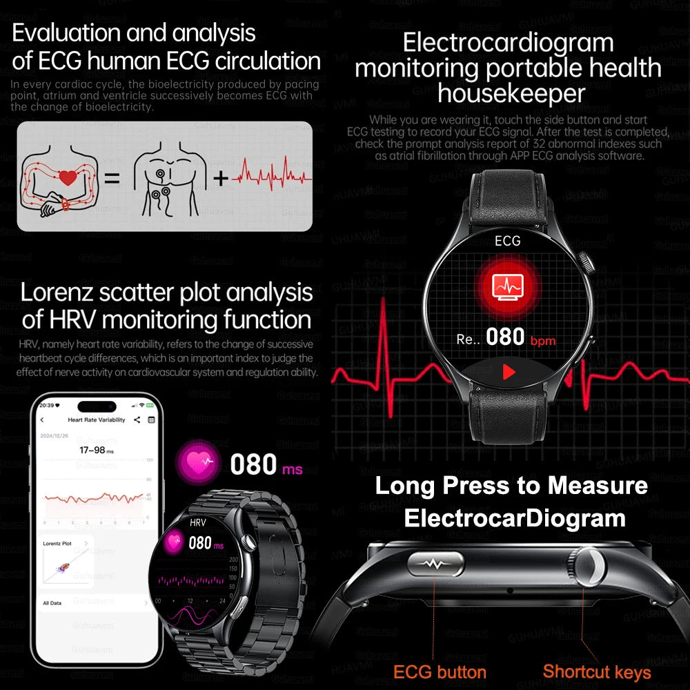 2025 New ECG+PPG Health Diagnosis Smartwatches Men Women Clock Uric Acid Lipid BP Heart rate Tracker NFC Sports Smart Watch IOS