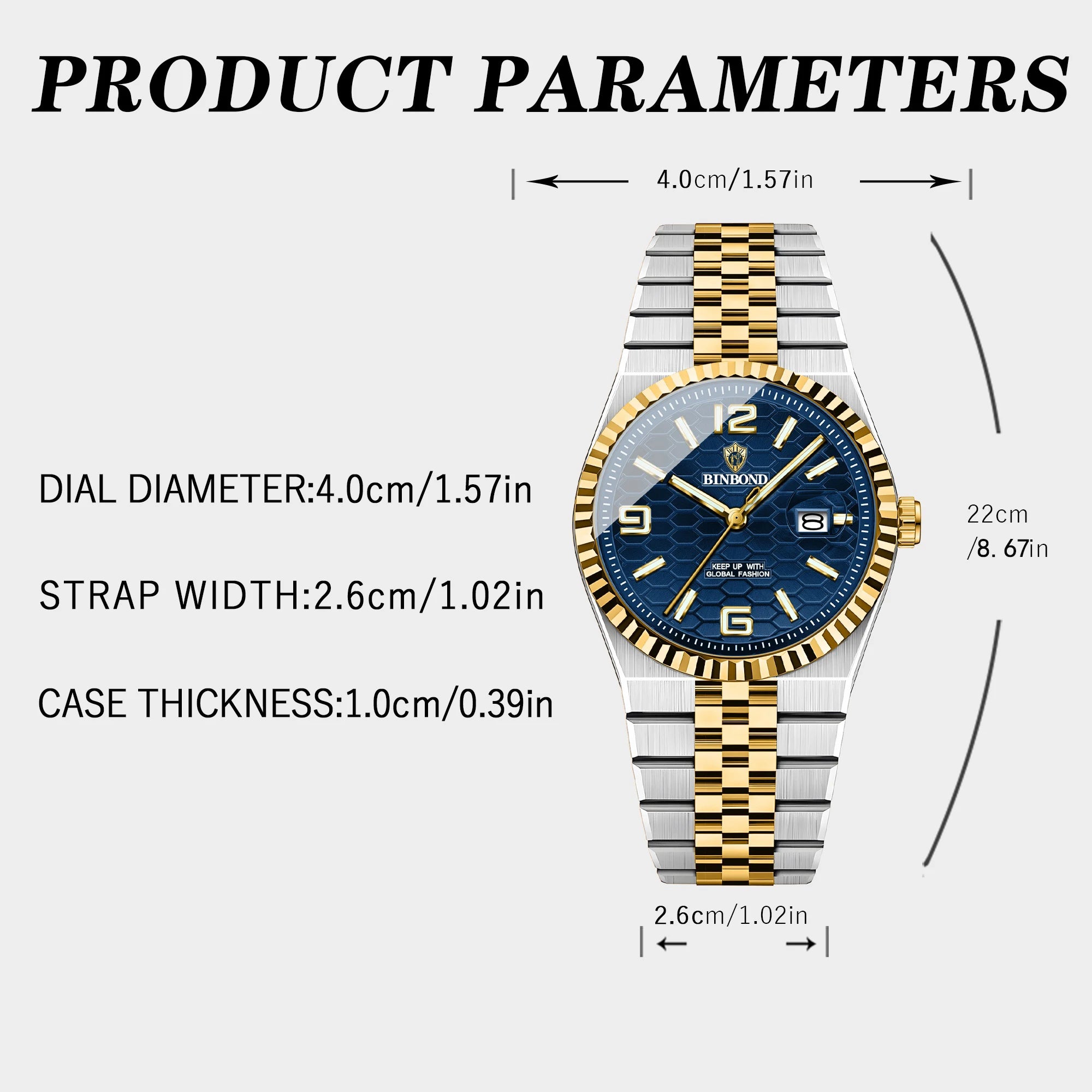 BINBOND Men's Quartz Watch Classic Style Waterproof Luminous Date Display Stainless Steel Wristwatch For Male