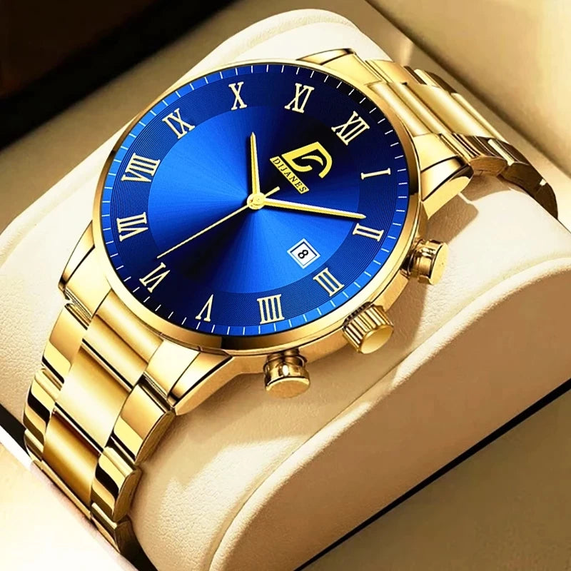 Fashion Mens Gold Watches Luxury Minimalist Quartz Wrist Watch Men Business Casual Calendar Watch Reloj Hombre