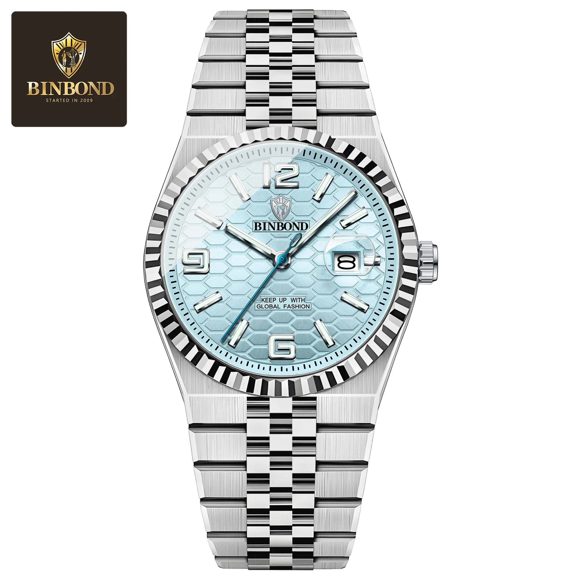 BINBOND Men's Quartz Watch Classic Style Waterproof Luminous Date Display Stainless Steel Wristwatch For Male
