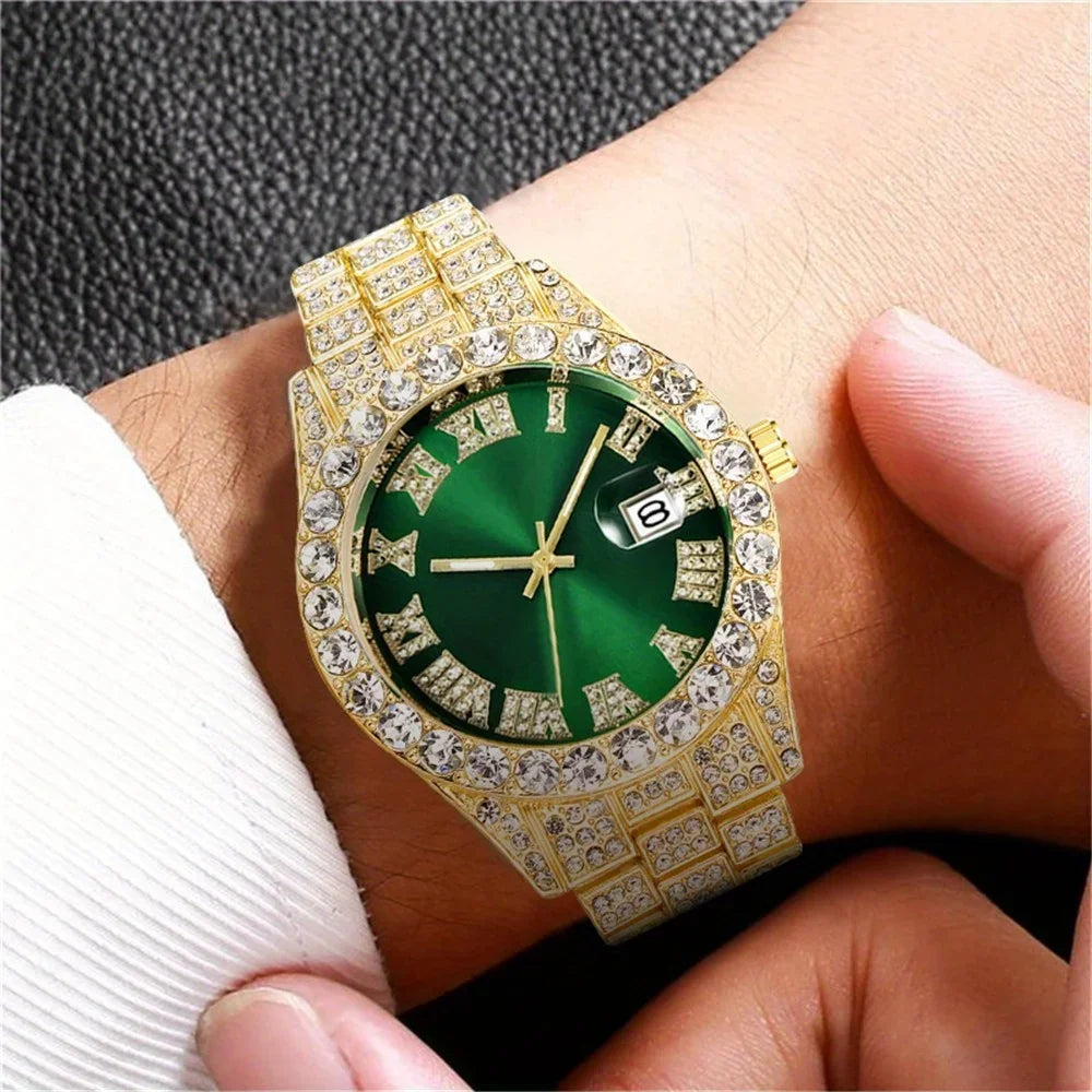 Mens Hip Hop Watch VintagInspired Retro Quartz Timepiece with Oversized Rhinestone Dial and Durable Stainless Steel Band for Men
