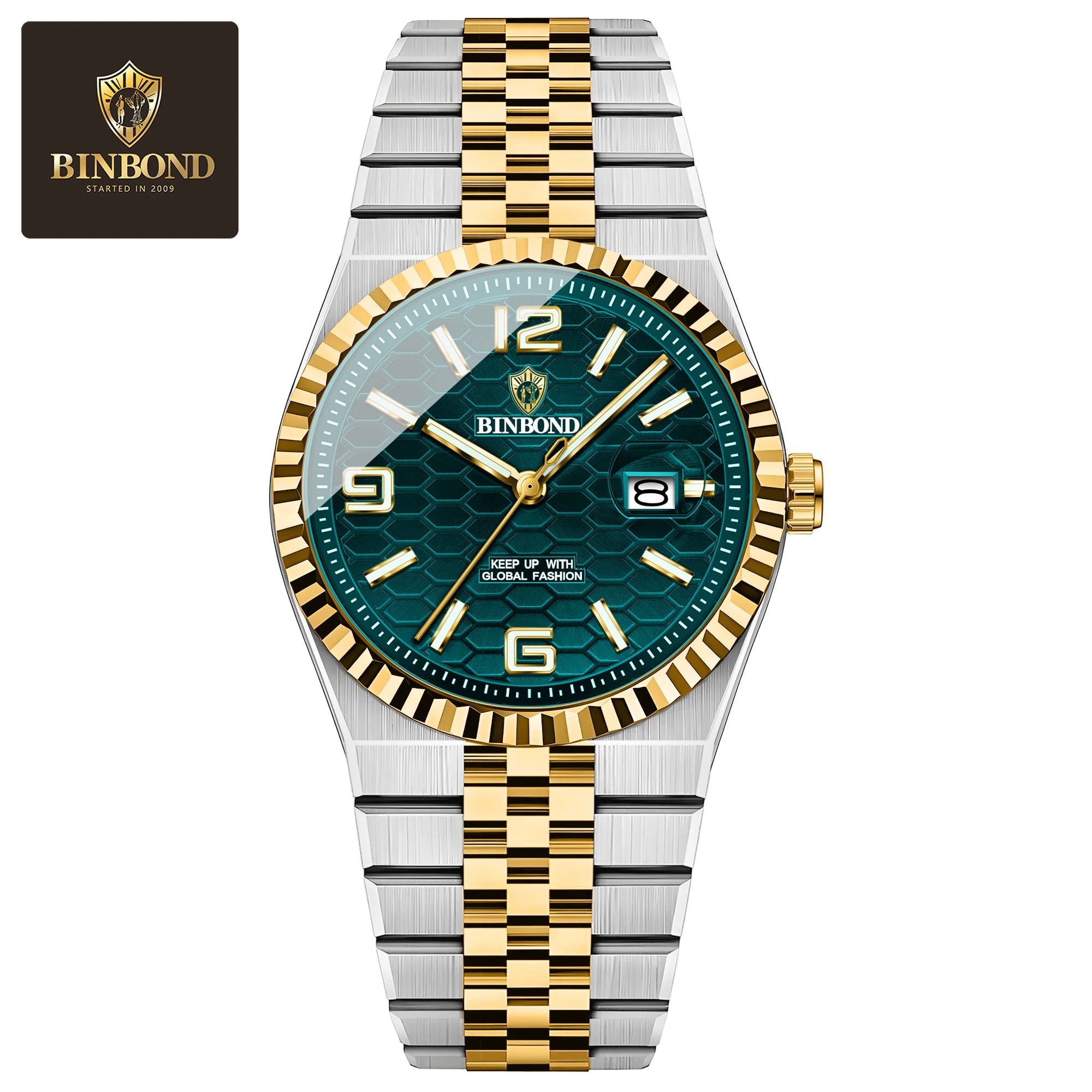 BINBOND Men's Quartz Watch Classic Style Waterproof Luminous Date Display Stainless Steel Wristwatch For Male